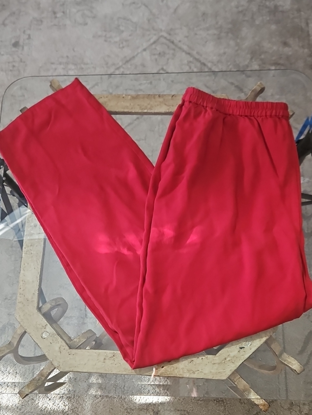 Coldwater Creek Red Silk Straight-Leg Elastic Waist Pants Size Large